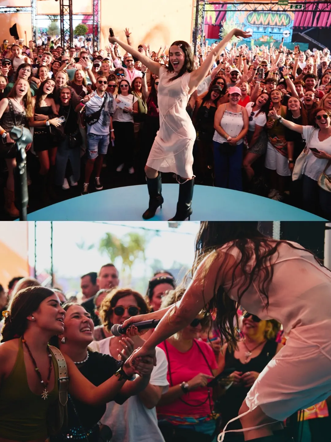 Gale cantando ante el público de un festival